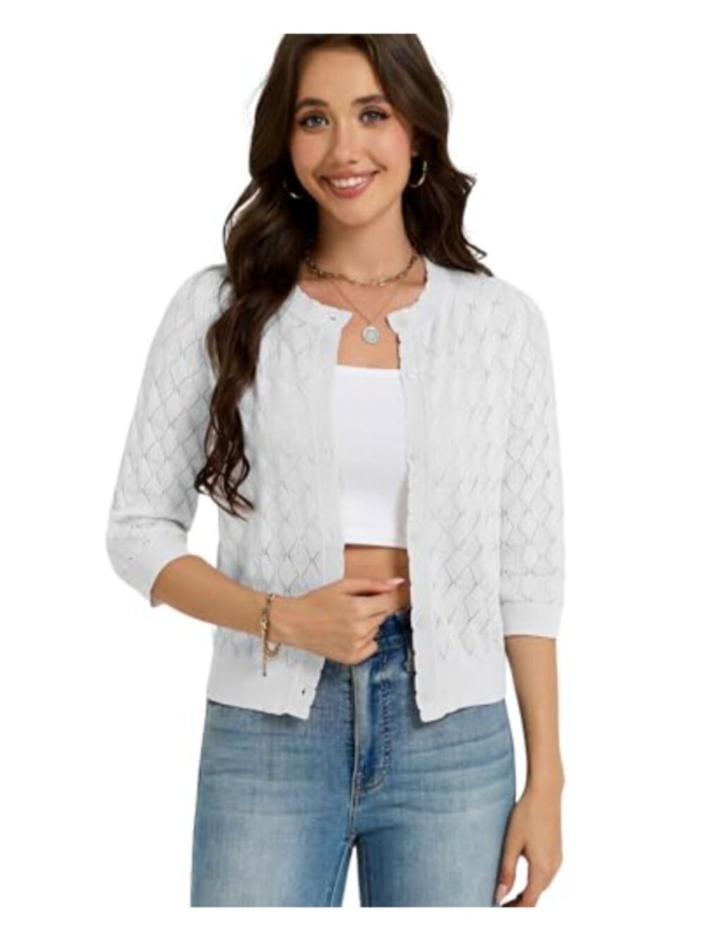 Women's Cropped Cardigan Lightweight Knit Shrug with Buttons